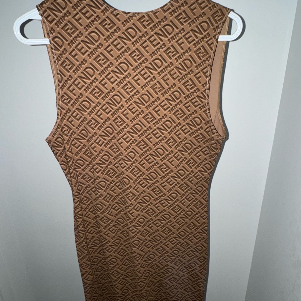 Fendi Tan Logo Backless Dress
